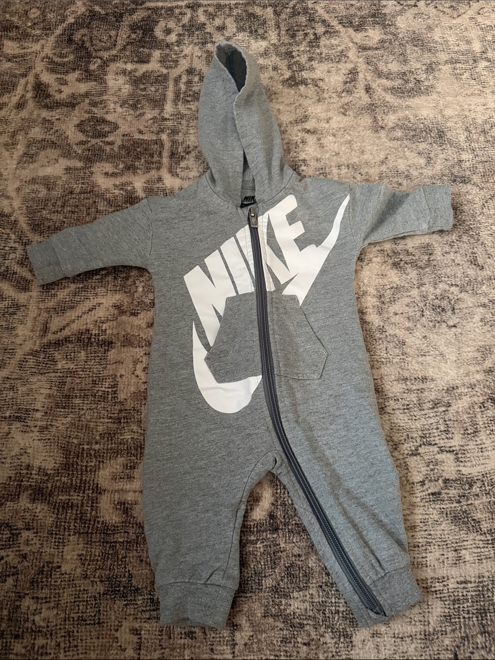 Nike Gray Hooded Logo One-Piece Romper